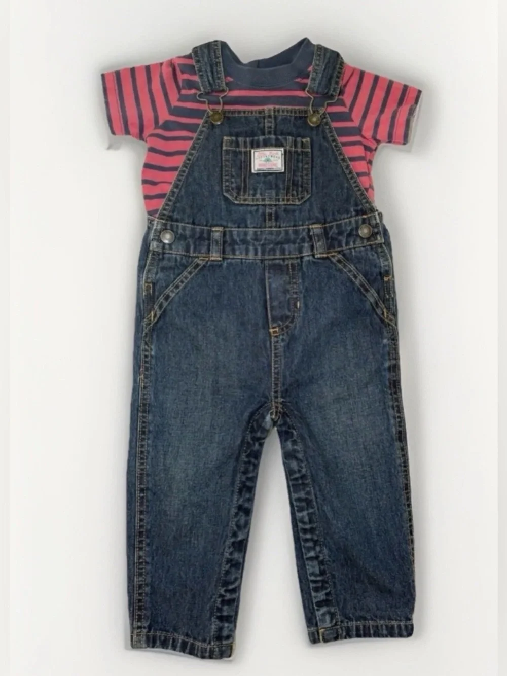 Carter's Boy Overalls Bib Pants US Size 18M Toddler Blue Denim Jean Snap Up